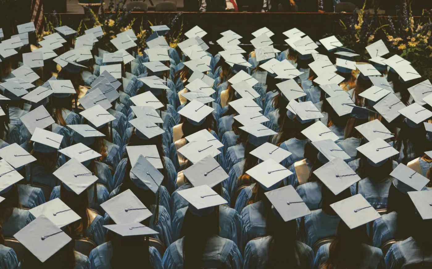 blue and white academic hat by Joshua Hoehne courtesy of Unsplash.